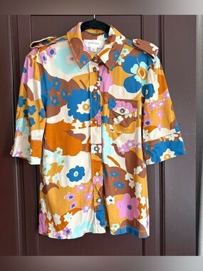 Sportmax Max Mara designer blouse button up retro floral print size Large